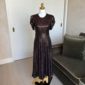 HOBBS LONDON Eltham Sequin Dress Deep Brown NWT Size 4 Chocolate Midi Length